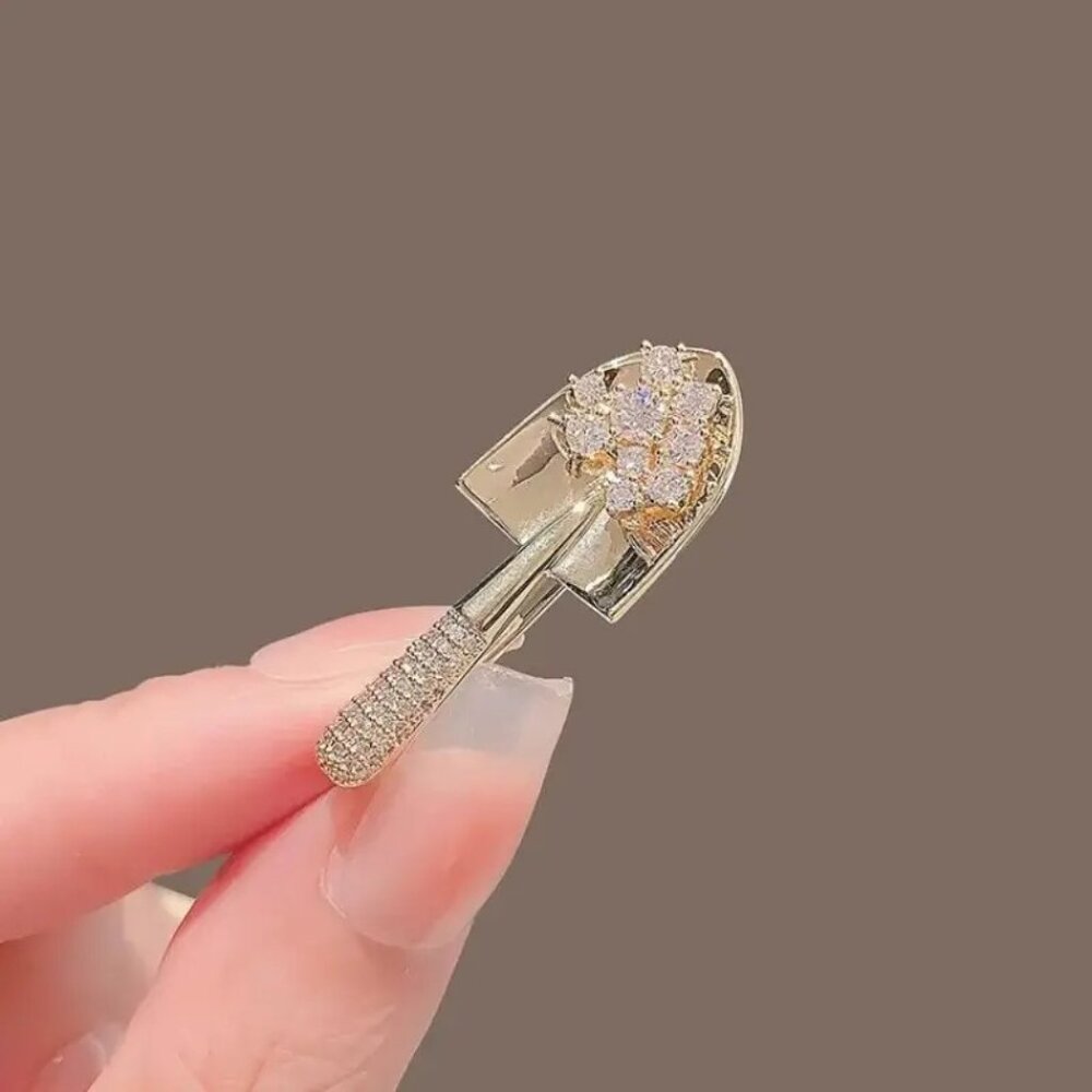 Gold Digger Shovel Brooch Pin Funny Rhinestone Retro Novelty Jewelry Gift sg - Picture 2 of 7